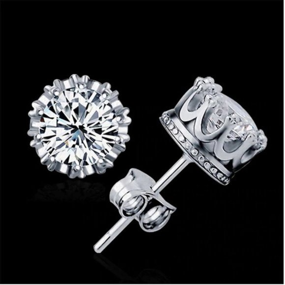 NEW Silver 8MM Crown Stud Earrings - Picture 2 of 3